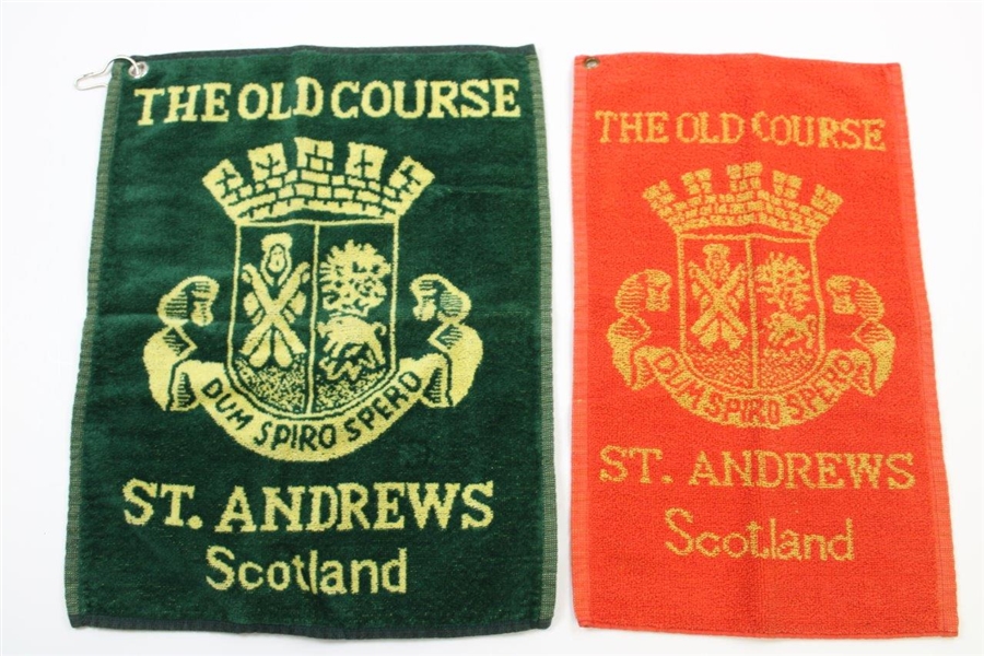 Two (2) The Old Course St. Andrews Golf Bag Towels - Green & Red
