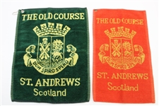 Two (2) The Old Course St. Andrews Golf Bag Towels - Green & Red