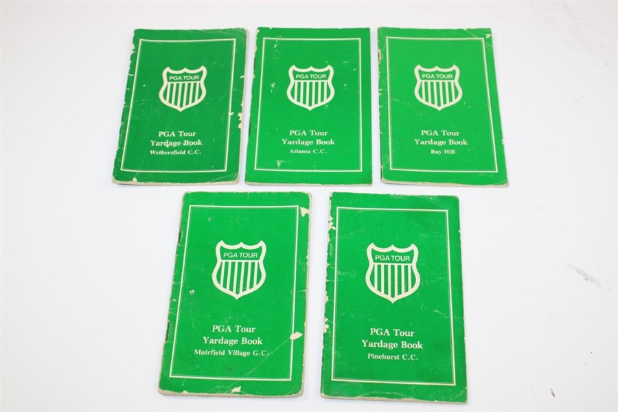 Five (5) Official PGA Tour Yardage Guides From Various Tournaments Incl. Memorial & Pinehurst