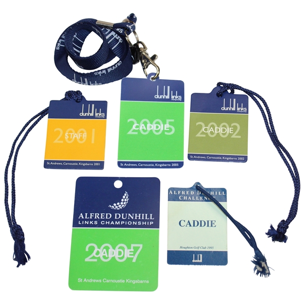 Five (5) Different Dunhill Links Championship Caddy/Staff Badges 1995, 2001, 2002, 2005 & 2007