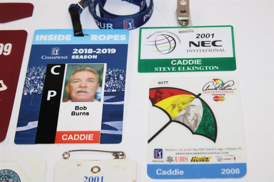 Twelve (12) Different Caddie Badges w/Majors & Season Long Badges Included