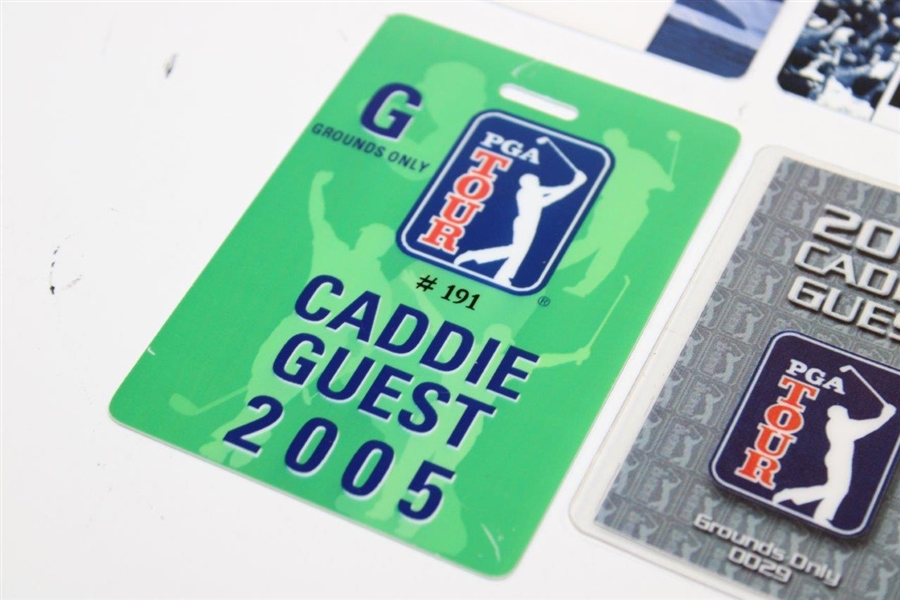 Six (6) Different Caddie Guest Badges w/Majors & Season Long PGA Tour Badges