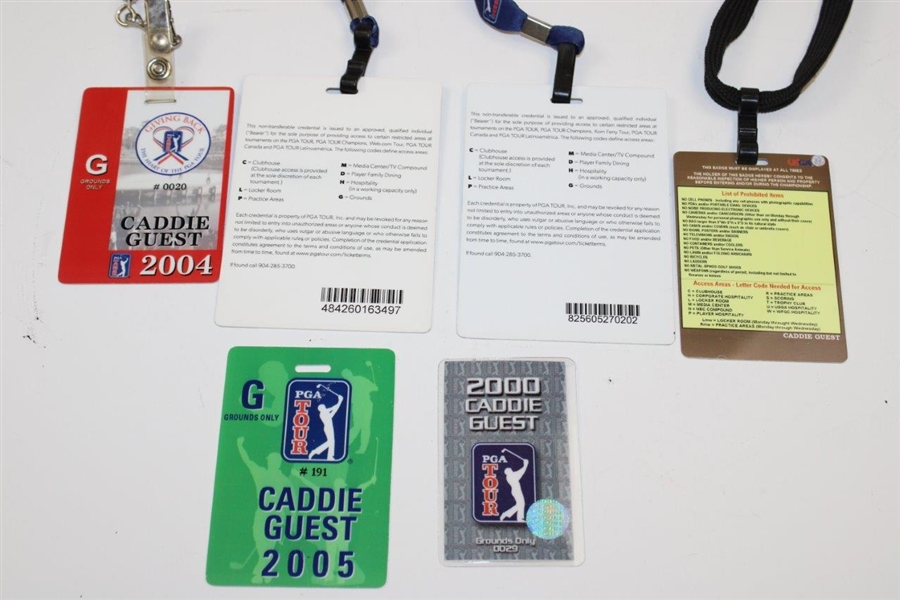 Six (6) Different Caddie Guest Badges w/Majors & Season Long PGA Tour Badges