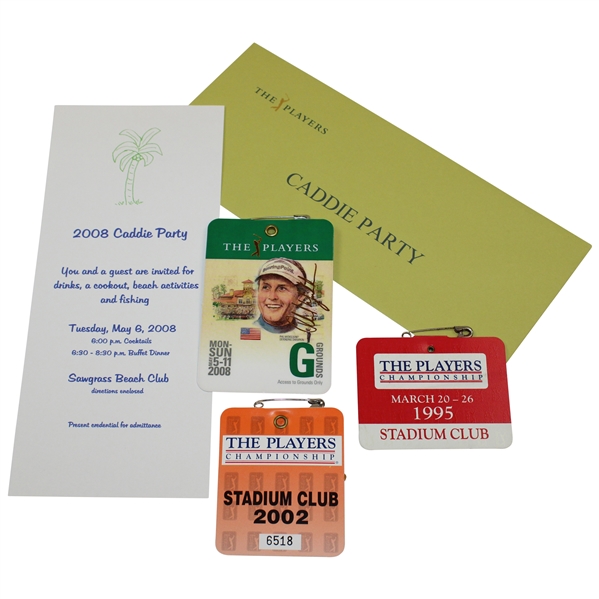 Three (3) Week Long Players Championship Badges 1995, 2002, 2008 & Caddy Party Invite