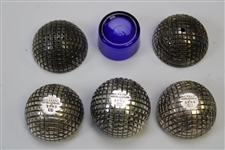 Golf Condiment Set w/Salt, Pepper & Mustard Pot Golf Balls by Sheffield E.P.N.S.