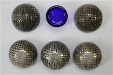 Golf Condiment Set w/Salt, Pepper & Mustard Pot Golf Balls by Sheffield E.P.N.S.