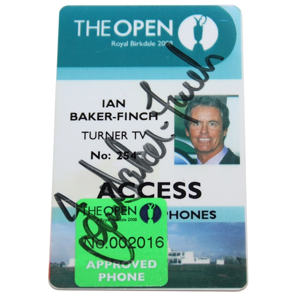 Ian Baker-Finch Signed 2008 Open Championship Turner TV Access Badge JSA ALOA