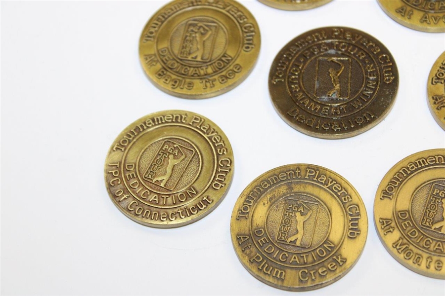 Lot of Thirteen (13) PGA Tour TPC Dedication Opening Day Medallions - Various Years 1980-1992