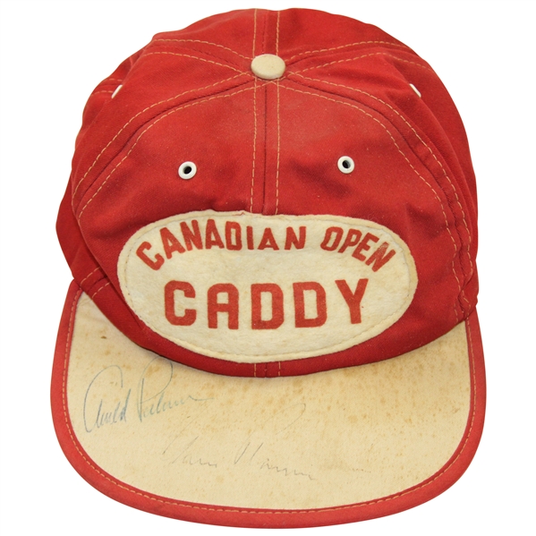 Arnold Palmer & Gary Player Signed Vintage Canadian Open Caddy Red/Tan Hat JSA ALOA