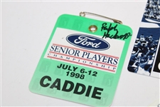 Four (4) Ralph Hackett Signed Senior Tour Caddie Badges 
