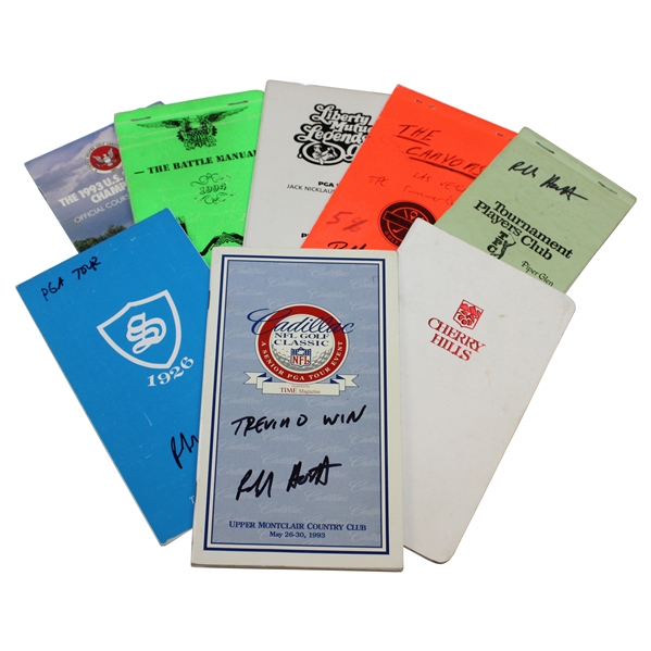 Lot of Eight (8) Signed Ralph Hackett Yardage Books/Player Guides 