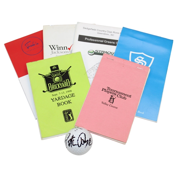 Lot of Six (6) Yardage Books/Greens Guide & Pete Dye Signed Golf Ball 