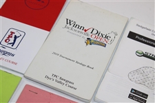 Lot of Six (6) Yardage Books/Greens Guide & Pete Dye Signed Golf Ball 