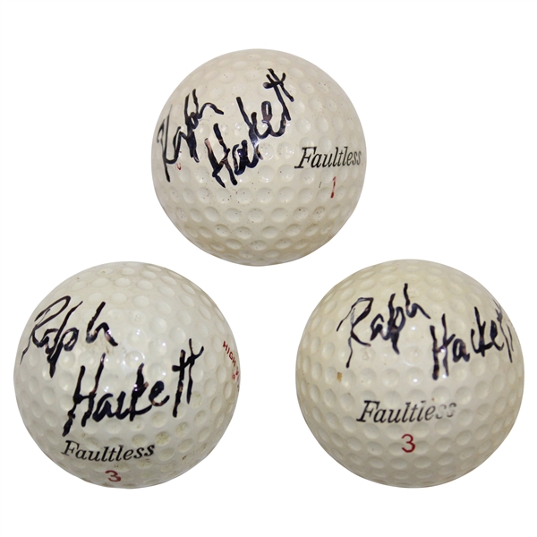 Three (3) Trevino Caddy Ralph Hackett Signed Trevino MVP Logo Golf Balls w/'97-'01 