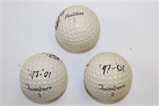 Three (3) Trevino Caddy Ralph Hackett Signed Trevino MVP Logo Golf Balls w/'97-'01 