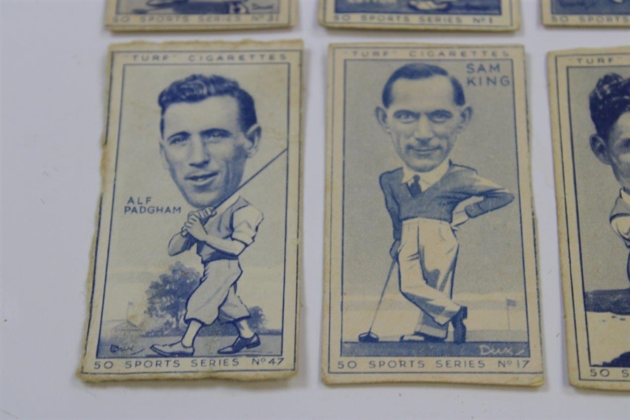 Eight (8) 1941 Turf Cigarettes Sports Series Golf Cards w/Henry Cotton, Dai Rees & others