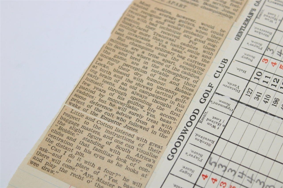 Vintage Bobby Locke Scorecard From His Personal Scrapbook 