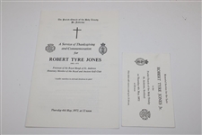 Memorial Services at St. Andrews For The Late Robert Tyre Jones Program & Ticket