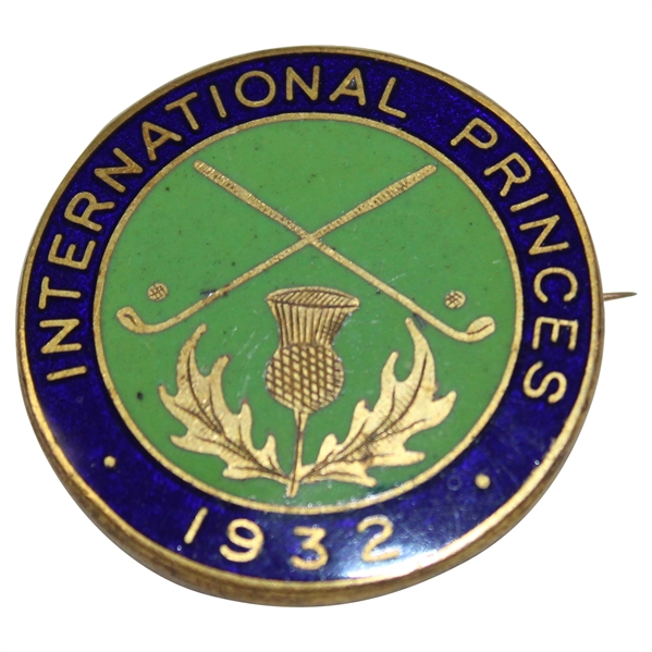 Enameled Lapel Pin- 1932 International Princes With Golf Clubs And A Thistle