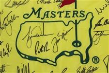 Tiger Woods, Jack Nicklaus & 29 Masters Champs Signed Undated Masters Flag JSA ALOA