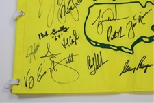 Tiger Woods, Jack Nicklaus & 29 Masters Champs Signed Undated Masters Flag JSA ALOA
