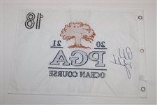 Phil Mickelson Signed 2021 PGA at Ocean Course White Embroidered Flag JSA ALOA
