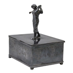Vintage Female Post Swing Figural Golfer Silver Company Box w/ Ornate Detailing 