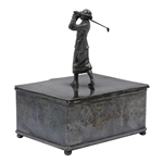 Vintage Female Post Swing Figural Golfer Silver Company Box w/ Ornate Detailing 