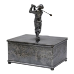 Vintage Female Post Swing Figural Golfer Silver Company Box w/ Ornate Detailing 