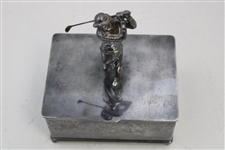 Vintage Female Post Swing Figural Golfer Silver Company Box w/ Ornate Detailing 