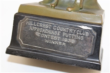 Hillcrest Country Club Approaching & Putting Contest 1935 Winner Trophy with Bobby Jones Likeness