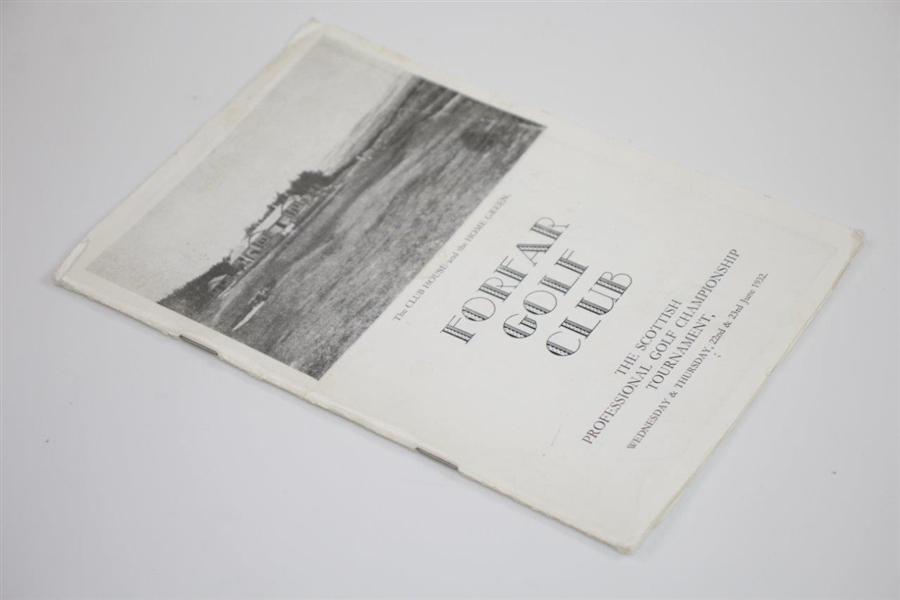1932 Scottish Professional Golf Tournament at Forfar Golf Club Program/Booklet