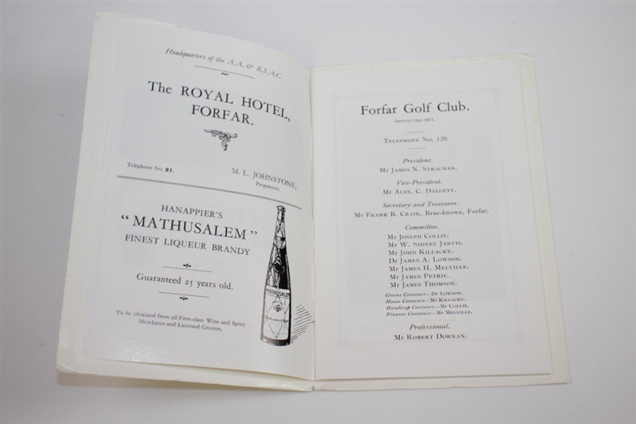 1932 Scottish Professional Golf Tournament at Forfar Golf Club Program/Booklet