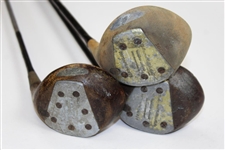 Three Vintage PGA Logo Fancy Face Drivers - Carl Andres, (2)Alex Ellis