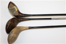 Three Vintage PGA Logo Fancy Face Drivers - Carl Andres, (2)Alex Ellis