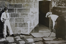 Vintage Lady Golfer Chipping Off stones with Caddy Looking On Daily Mirror Photo - Victor Forbin Collection