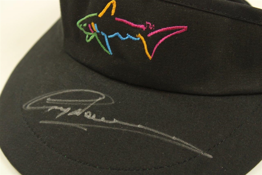 Greg Norman Signed Shark Logo Black Visor JSA ALOA