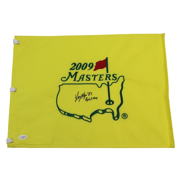Larry Mize Signed 2009 Masters Tournament Embroidered Flag JSA #G13384