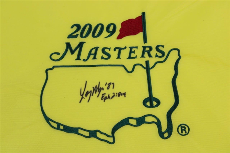 Larry Mize Signed 2009 Masters Tournament Embroidered Flag JSA #G13384