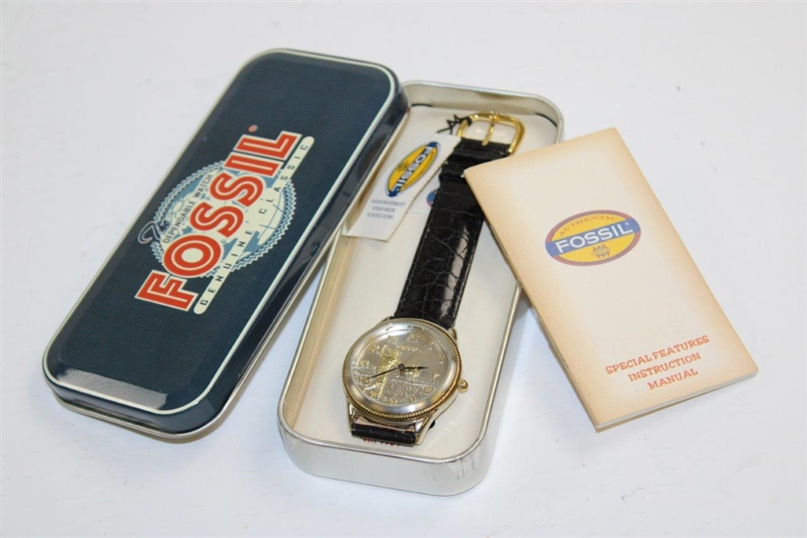 Gold & Silver Toned Golf Themed SE-1003 Special Edition Fossil Watch in Tin Box