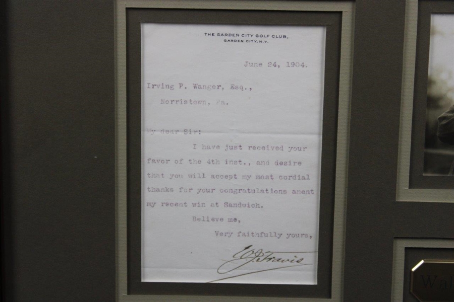 Walter Travis Signed Letter on Garden City Golf Club Letterhead 6/24/1904 'Sandwich Win Content'- Framed PSA/DNA#AJ06028