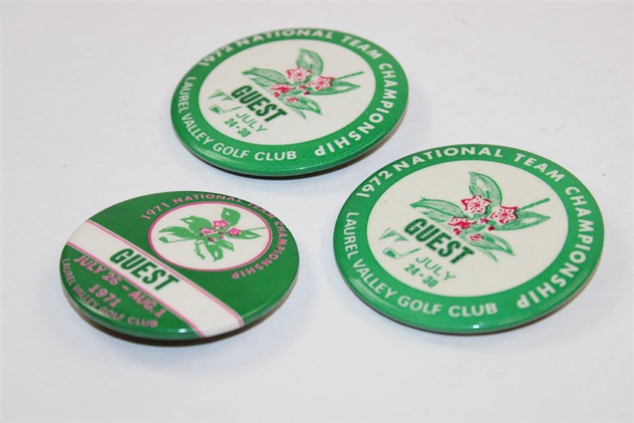 Sam Snead's 1971 & 1972 National Team Championship at Laurel Valley GC Guest Badges