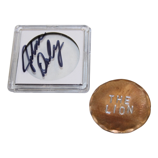 John Daly's Personal Custom Copper 'The Lion' Golf Ball Marker in Signed Case w/Bag JSA ALOA
