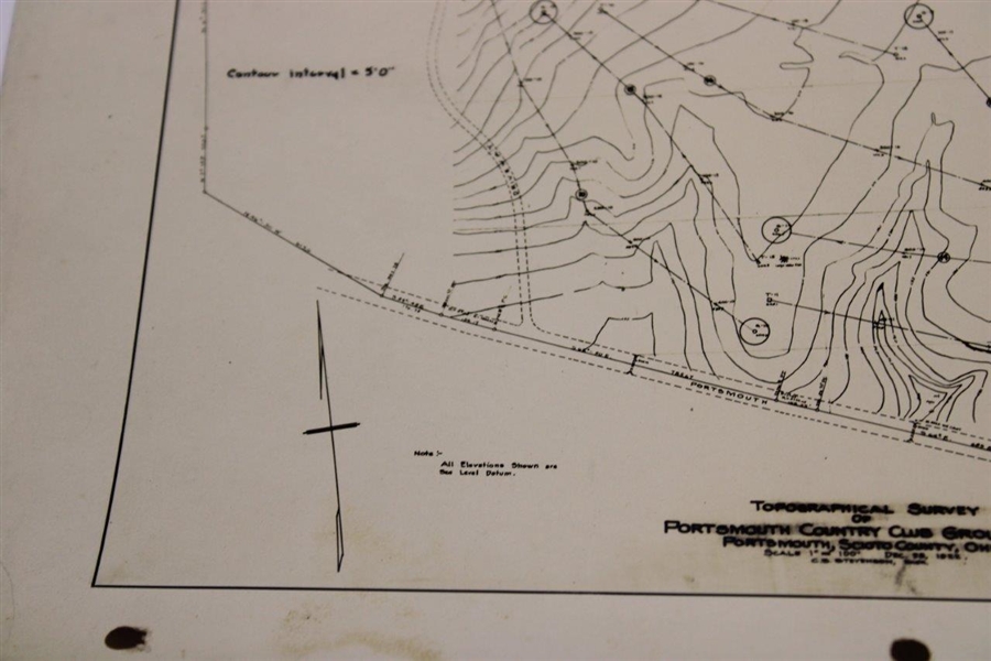 Early 1930's Portsmouth Country Club of Ohio Topographical Survey Map - Wendell Miller Collection