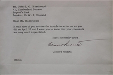 Clifford Roberts Signed TLS on Dated 1974 ANGC Letterhead - Framed JSA ALOA