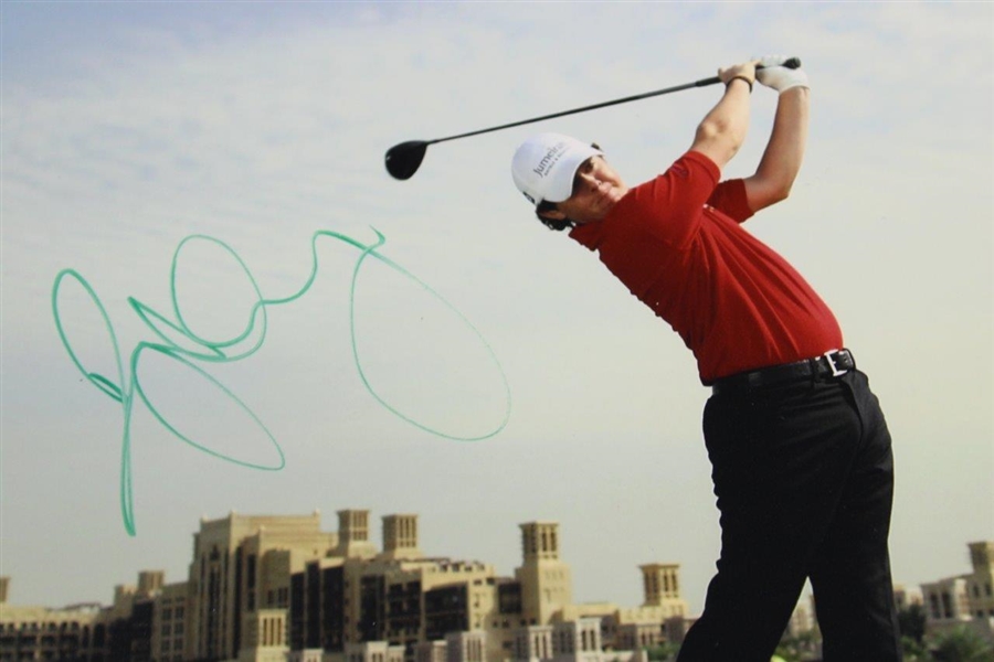 Rory McIlroy Signed Follow Through in Red Shirt 8x10 Photo JSA #D98120