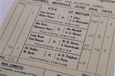 1933 Ryder Cup Monday Order of Play & Start Times - Supplement to Official Program
