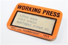 1962 Masters Working Press Badge Lynne Roge