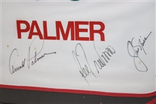 Palmer, Nicklaus, Lee & Fuzzy Signed Palmer 1986 Skins Game Tournament Used Caddy Bib - Framed JSA ALOA
