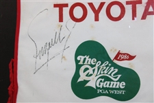 Palmer, Nicklaus, Lee & Fuzzy Signed Palmer 1986 Skins Game Tournament Used Caddy Bib - Framed JSA ALOA